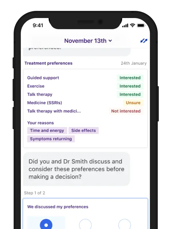 Chat conversation for shared decision making